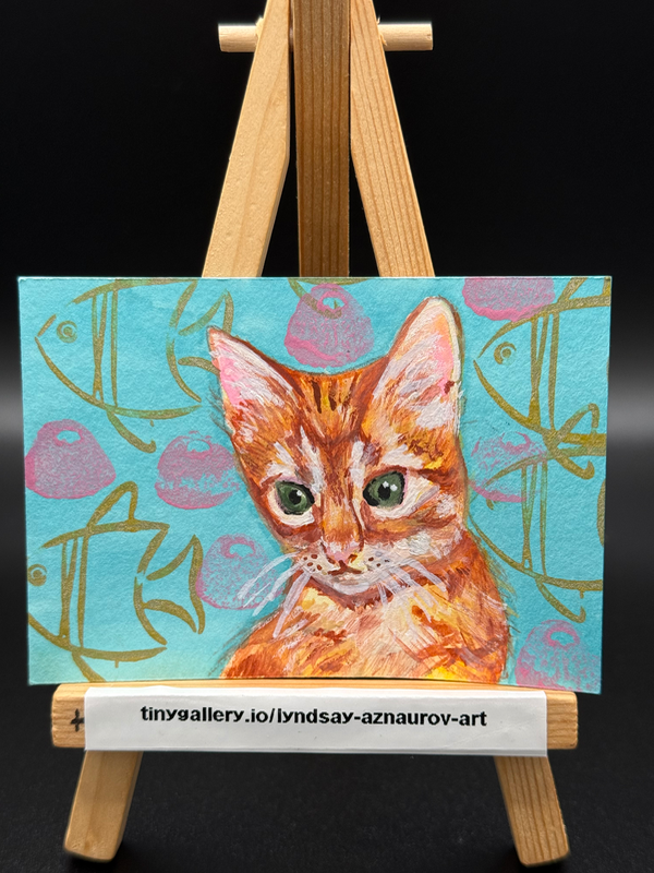 Orange Cat Dreams Original ACEO by Lyndsay Aznaurov aceo art card