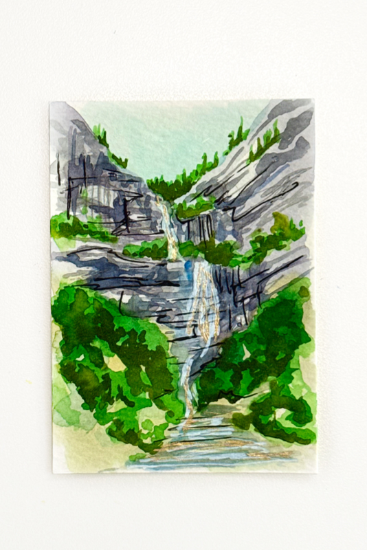 little things - Utah waterfall aceo art card