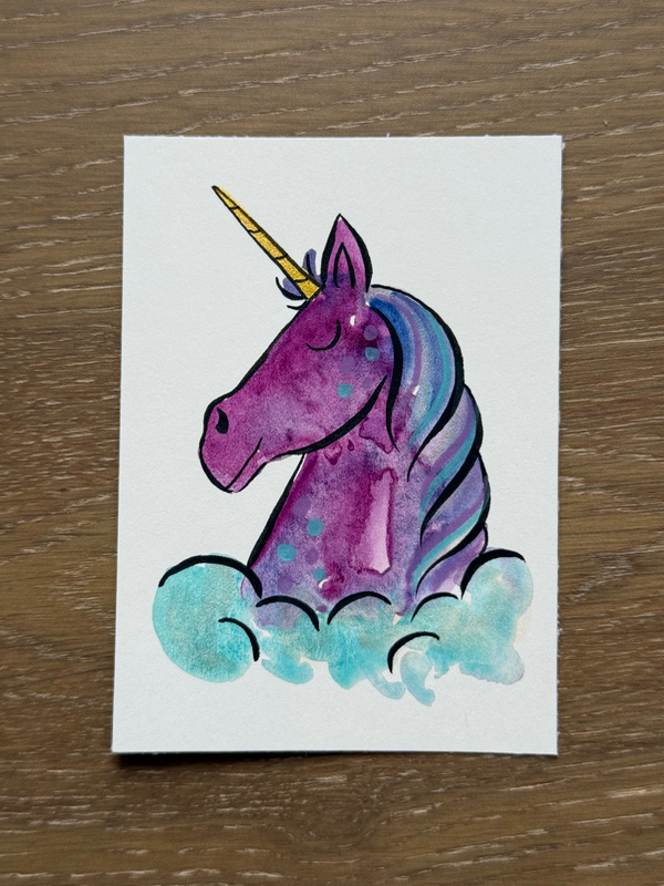 Purple Unicorn aceo art card