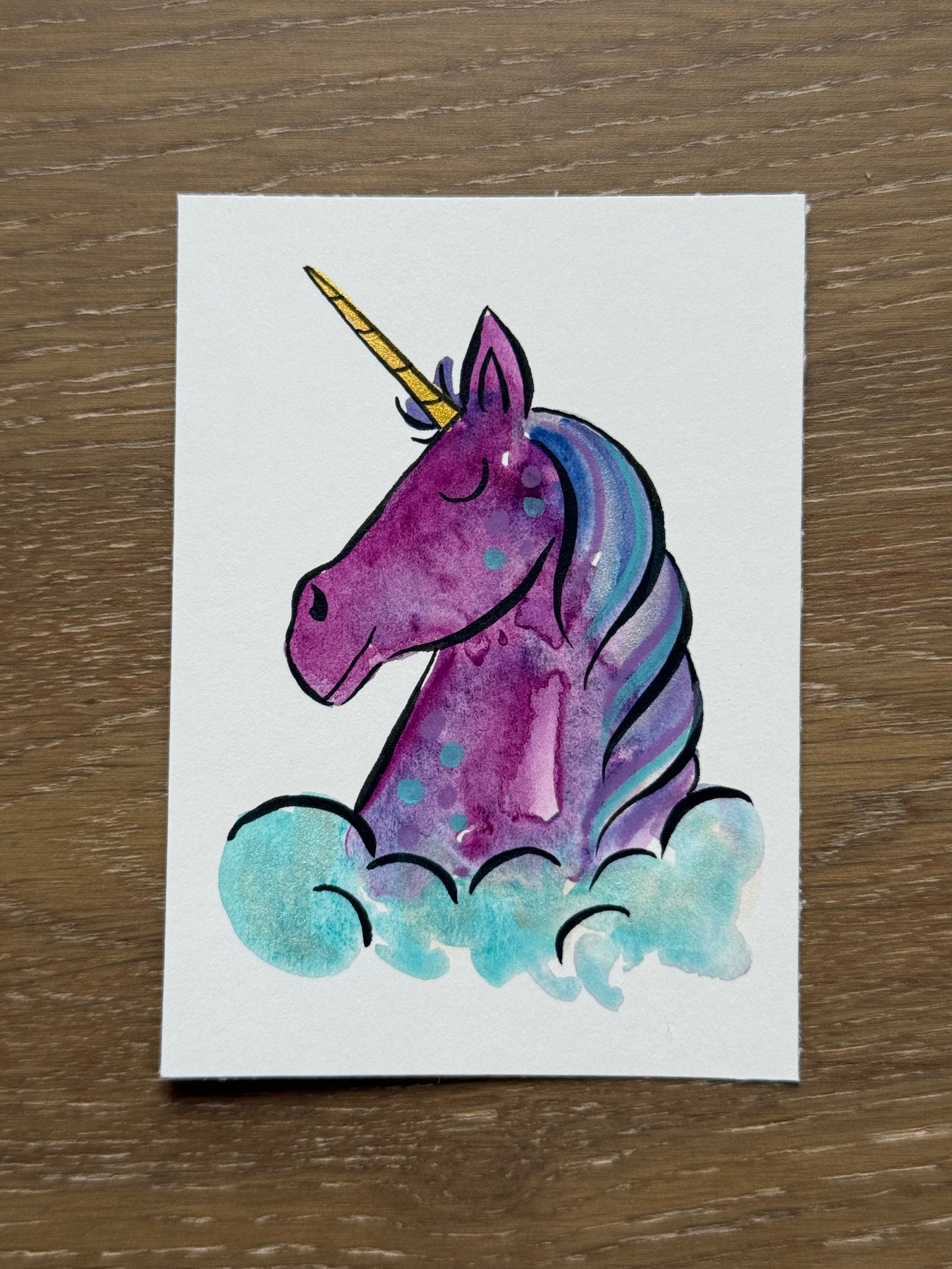 Purple Unicorn aceo art card