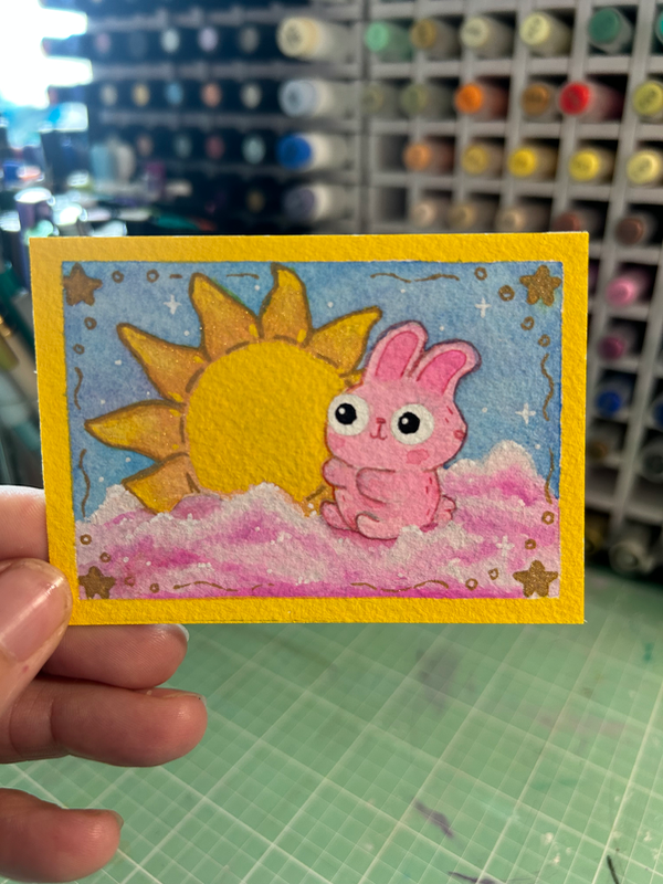 Bunny and sun aceo art card