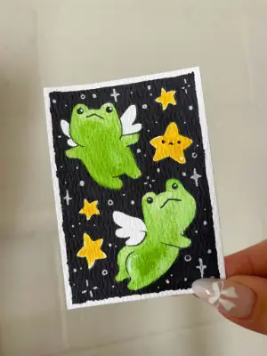 Angel Frogs aceo art card thumbnail 2