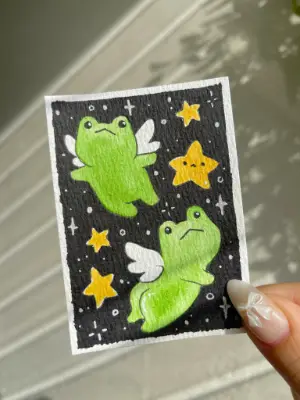 Angel Frogs aceo art card thumbnail 1
