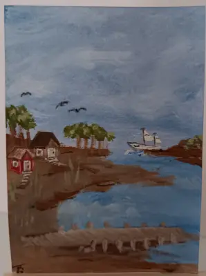 Peaceful Harbor Original ACEO, Ocean aceo art card thumbnail 1