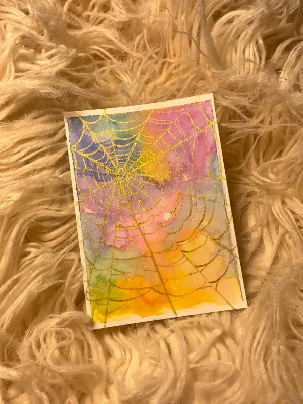 Spiderweb in Gold aceo art card