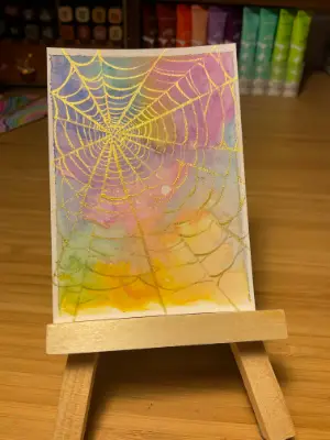Spiderweb in Gold aceo art card thumbnail 4