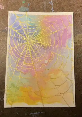 Spiderweb in Gold aceo art card thumbnail 2