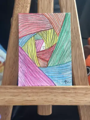 Abstract Zentangle Prismacolor Colored Pencil "Lines of Time" + Free Tracked Shipping aceo art card thumbnail 2