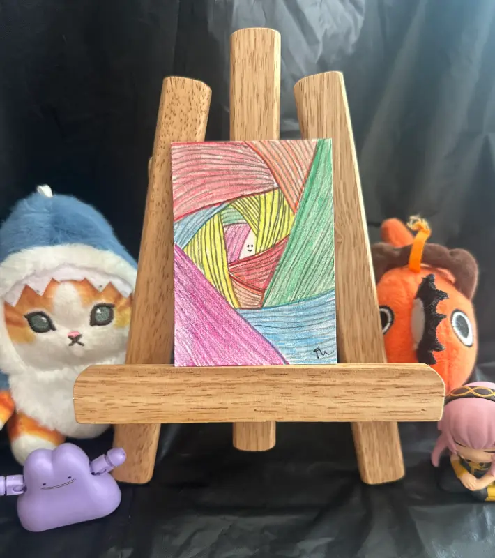 Abstract Zentangle Prismacolor Colored Pencil "Lines of Time" + Free Tracked Shipping aceo art card