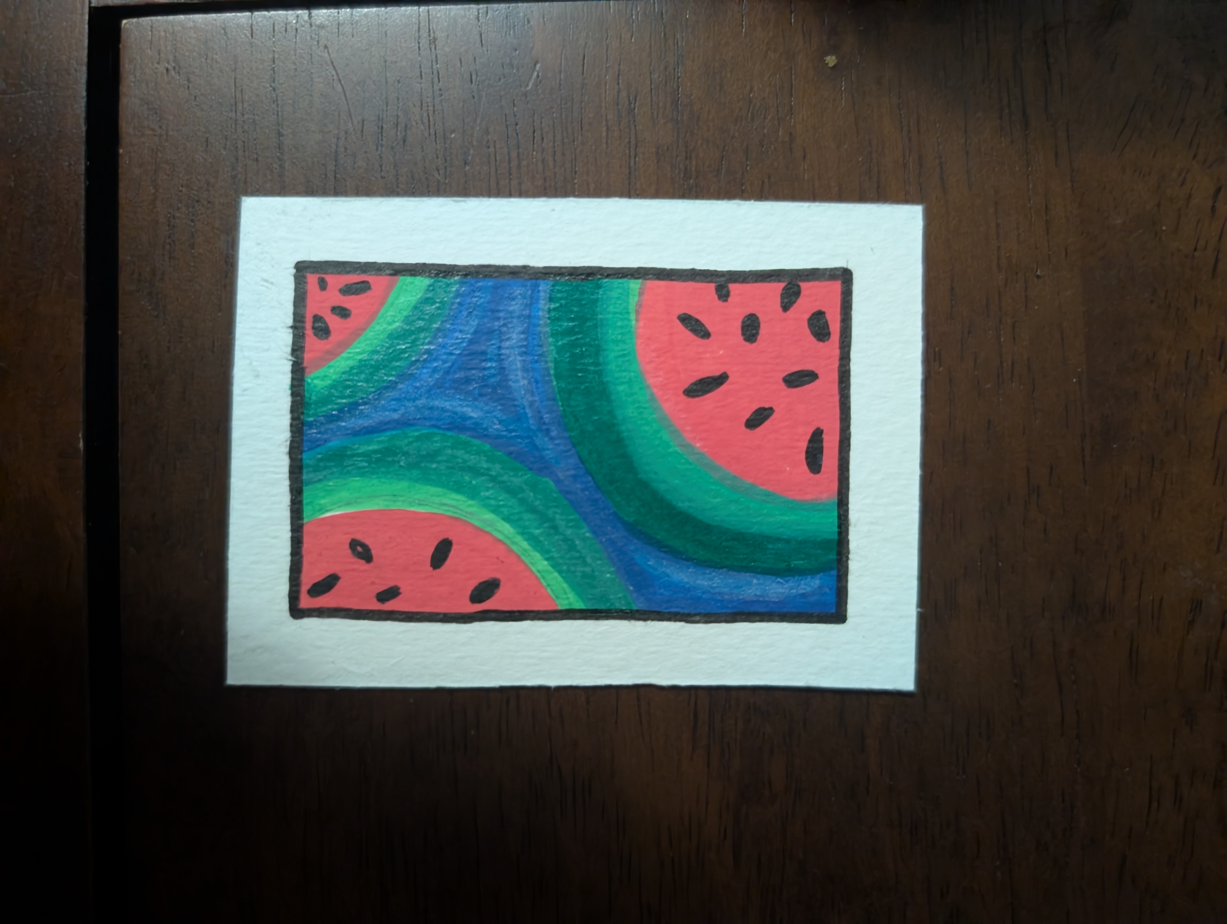 Watermelons aceo art card thumbnail 1