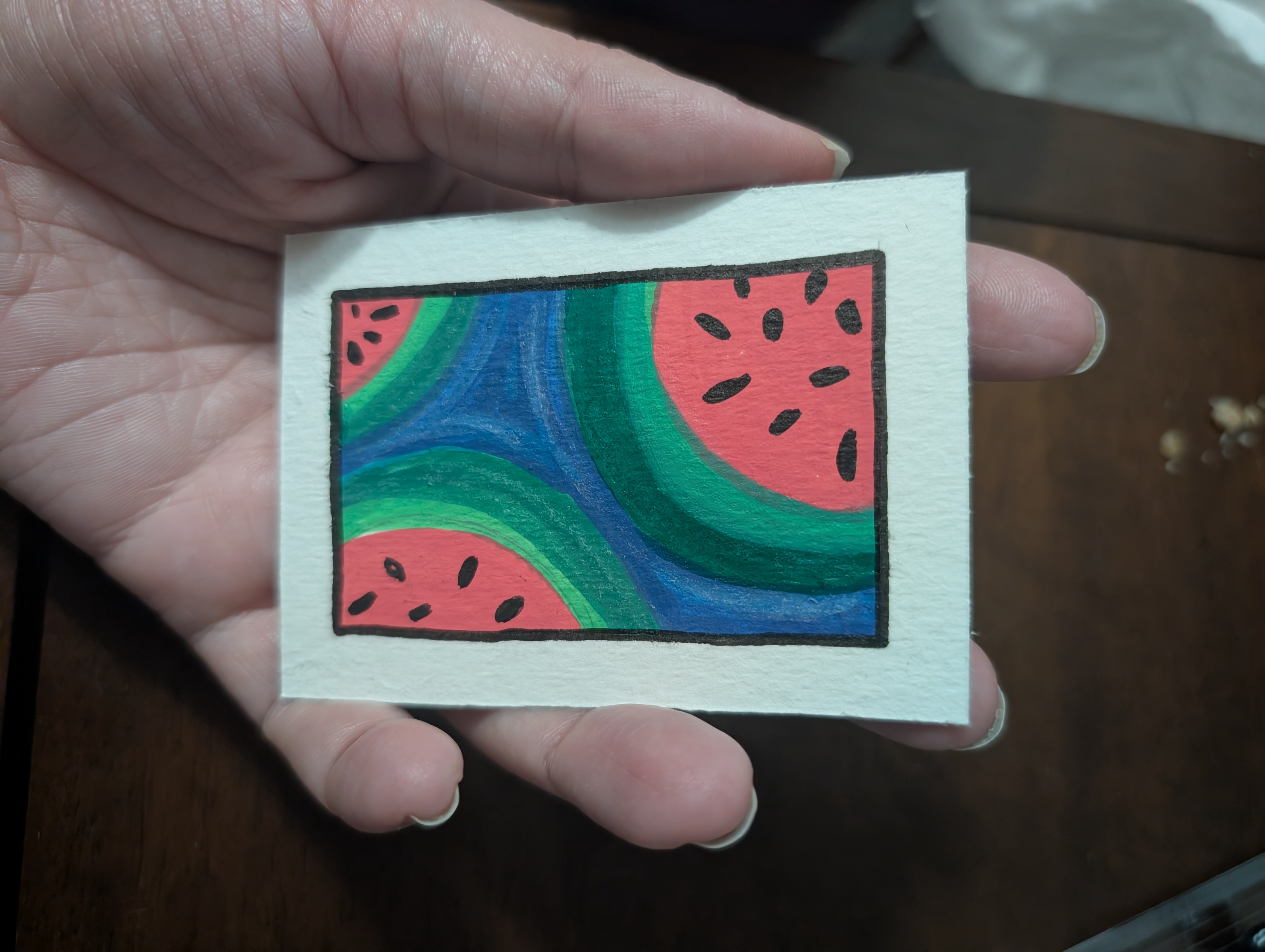 Watermelons aceo art card thumbnail 2