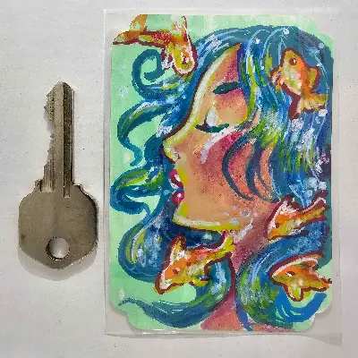 Gulping Goldfish aceo art card thumbnail 2