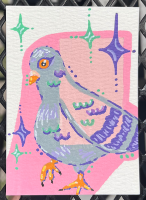 Pigeon Pizzazz aceo art card thumbnail 2