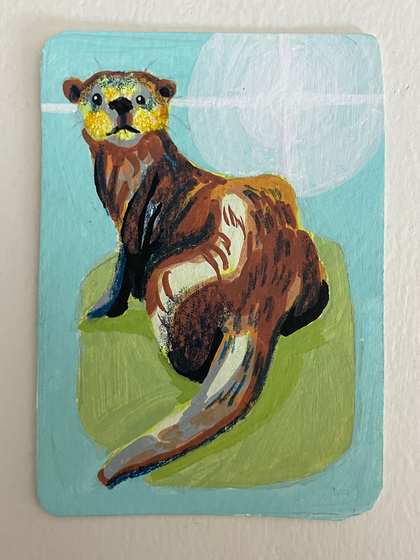 Water puppy - otter ACEO by Norah Mae aceo art card