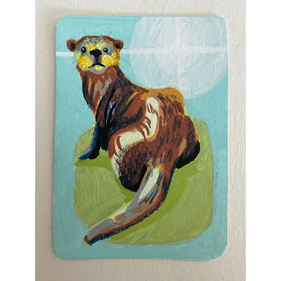 Water puppy - otter ACEO by Norah Mae aceo art card thumbnail 1