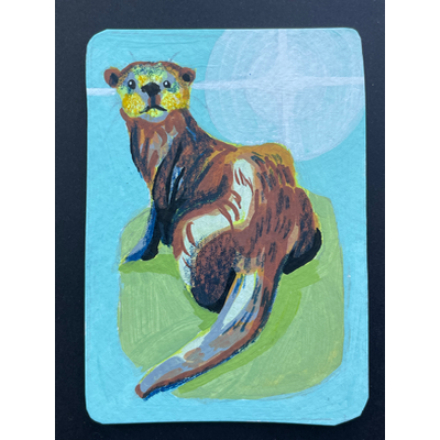 Water puppy - otter ACEO by Norah Mae aceo art card thumbnail 3