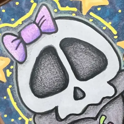 Sweetly Grim - Alcohol Markers, Colored Pencils and Acrylic Drawing by Pamela K Studio aceo art card thumbnail 2
