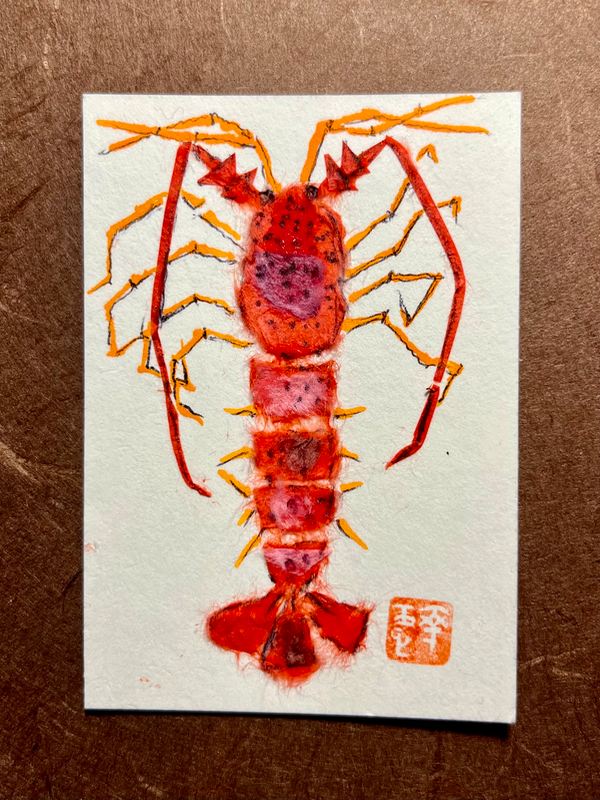 Japanese Washi art - Ise-Robster(Japanese robster) aceo art card