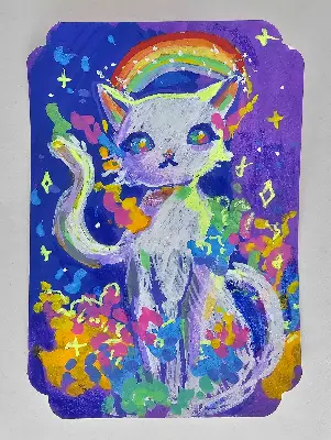 Rainbow Kitty aceo art card thumbnail 1