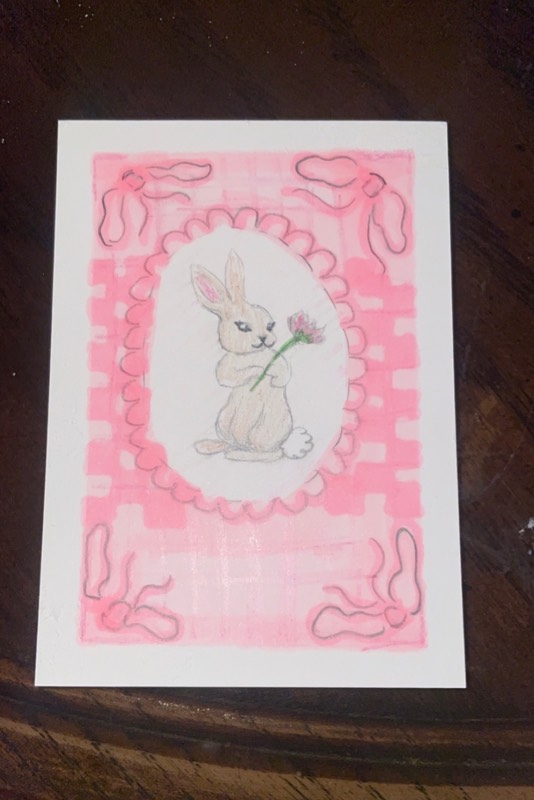 Vintage Coquette Rabbit aceo art card