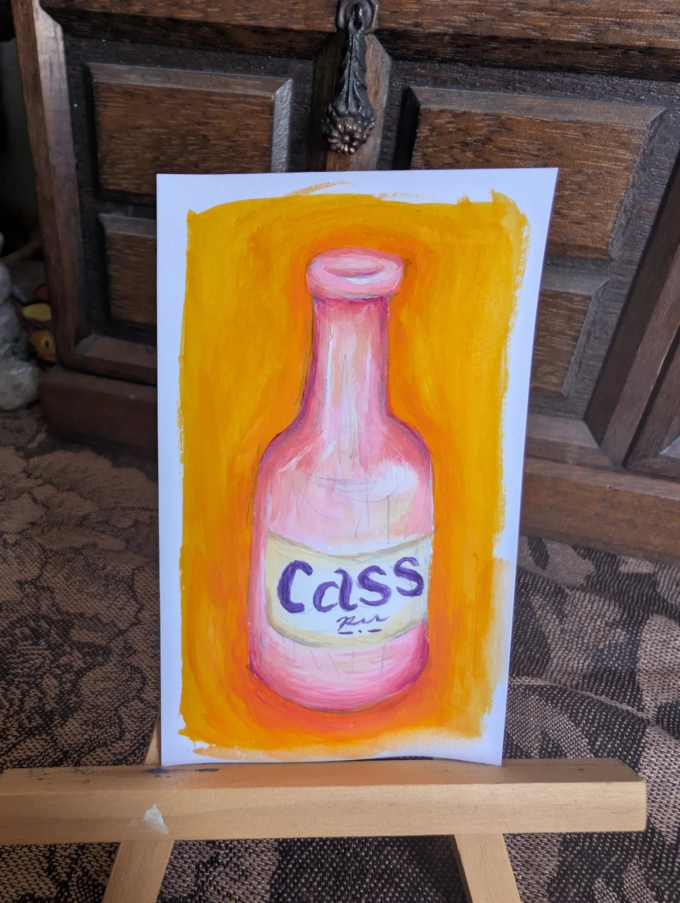 CASS beer bottle mini painting 2x3 aceo art card