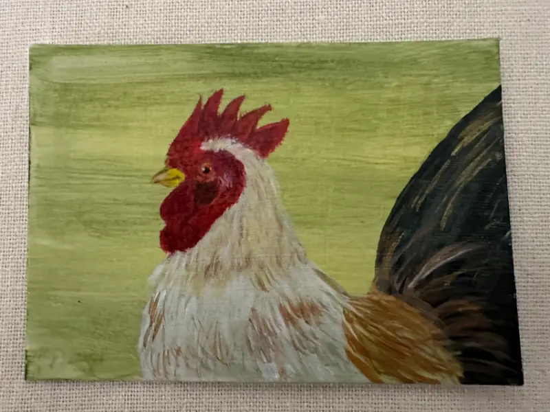 ACEO Original Acrylic "Rooster Portrait" Trading Card aceo art card