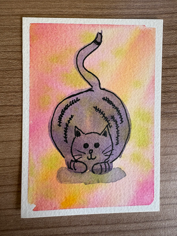 Round Cat Pink #1 aceo art card
