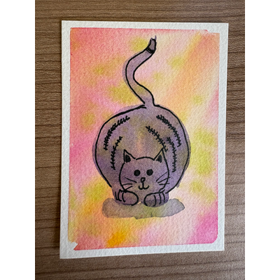 Round Cat Pink #1 aceo art card thumbnail 1