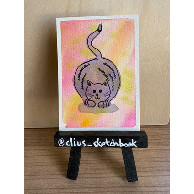 Round Cat Pink #1 aceo art card thumbnail 2