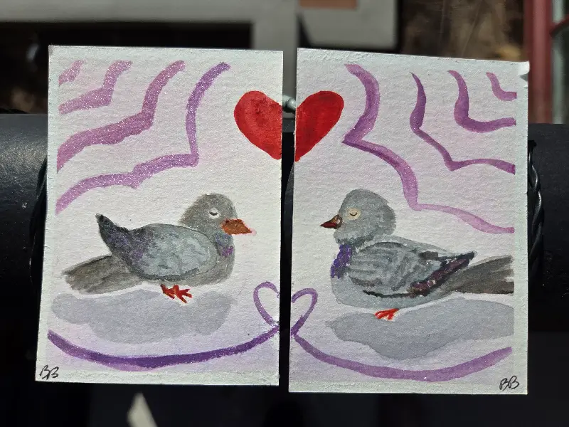 Lavender and Lilac Pigeons (Lovebirds #5) aceo art card