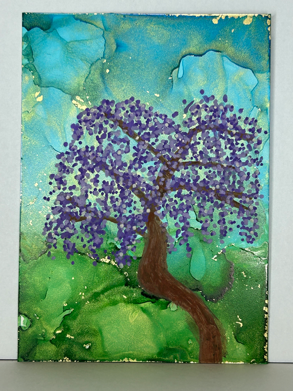 Purple Wisteria Tree in Bloom aceo art card