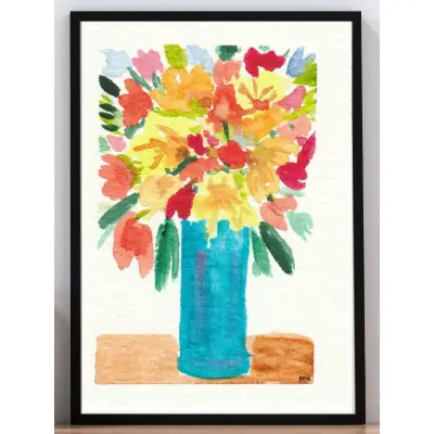 Bouquet in Teal Vase aceo art card thumbnail 2