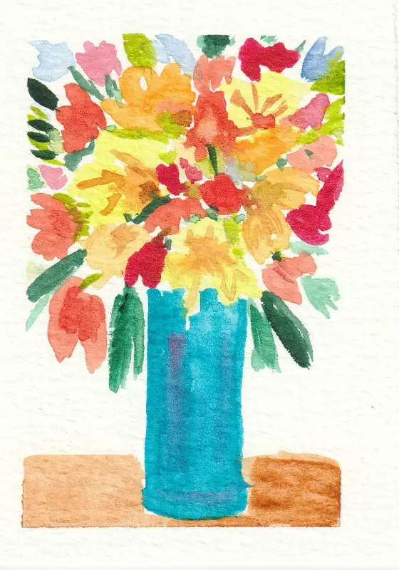Bouquet in Teal Vase aceo art card