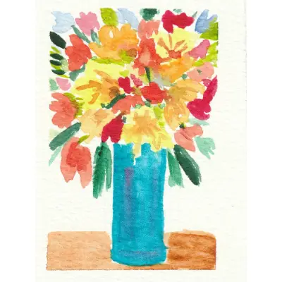 Bouquet in Teal Vase aceo art card thumbnail 1