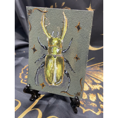 Whimsy pinned Beetle aceo art card thumbnail 1