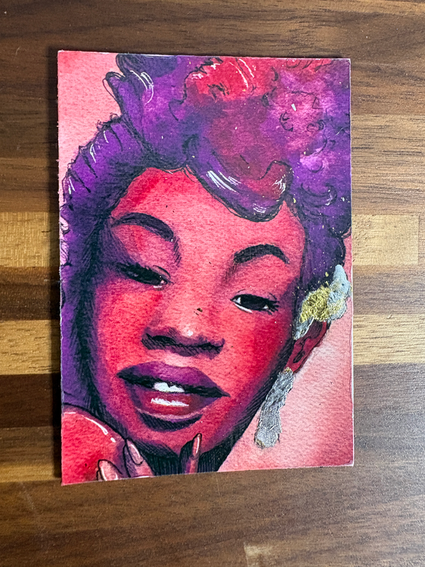 Sarah Vaughan ACEO Gold leaf Embellished Original Art Print aceo art card