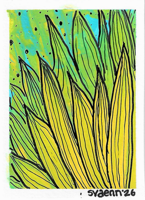 Sunflower aceo art card thumbnail 2