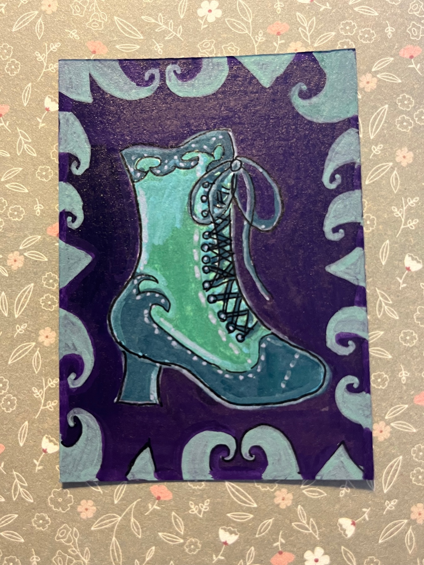 ACEO | Acrylic Victorian Boot ACEO 2.5 X 3.5 Original Painting - Abby Gendron aceo art card