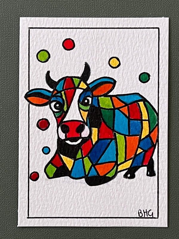 Happy Cow #3 aceo art card