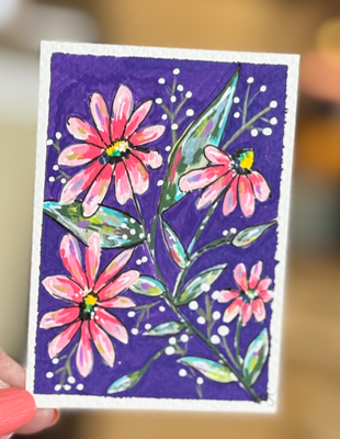 Pink and Purple Floral aceo art card thumbnail 3