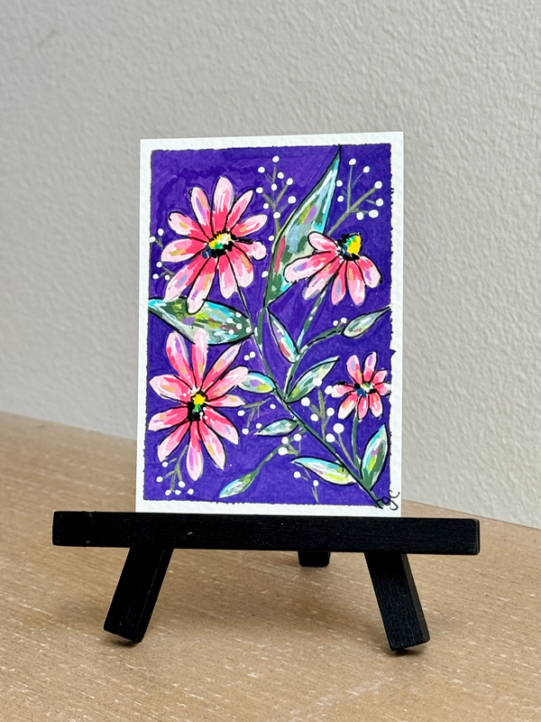 Pink and Purple Floral aceo art card