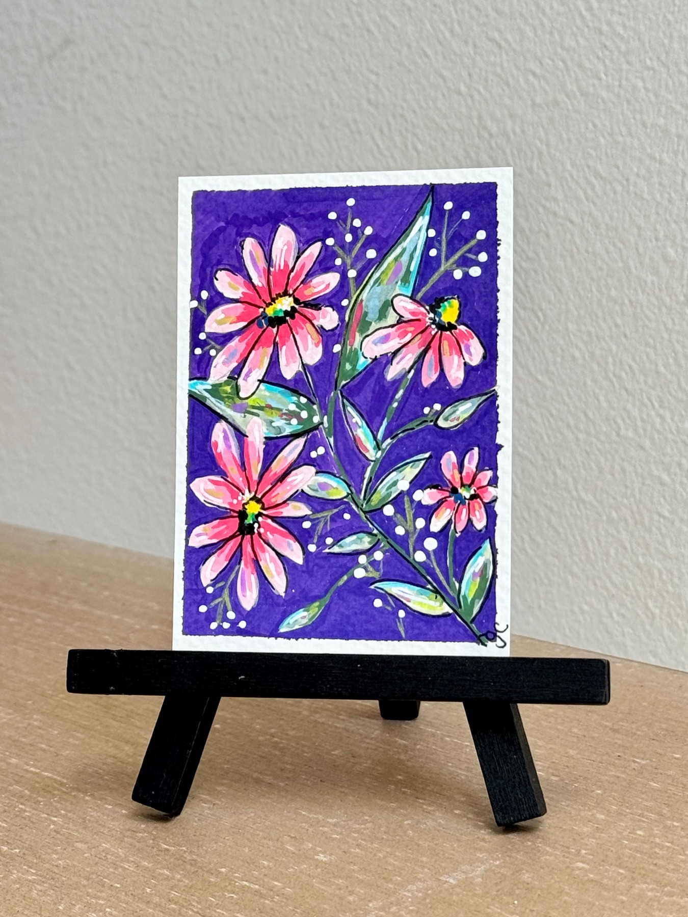 Pink and Purple Floral aceo art card