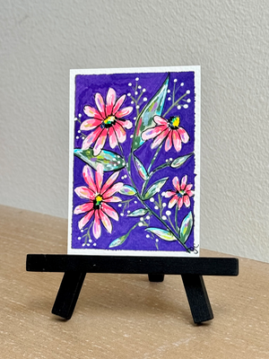 Pink and Purple Floral aceo art card thumbnail 1