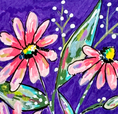 Pink and Purple Floral aceo art card thumbnail 2