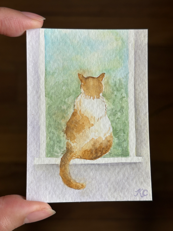 Daydreaming Cat aceo art card