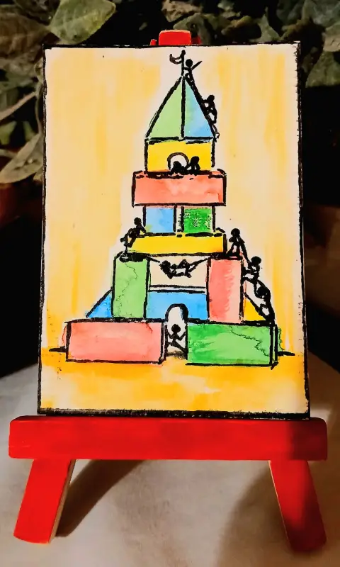 Playing Blocks aceo art card