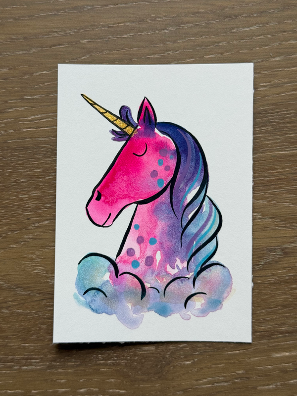 Hot Pink Unicorn aceo art card