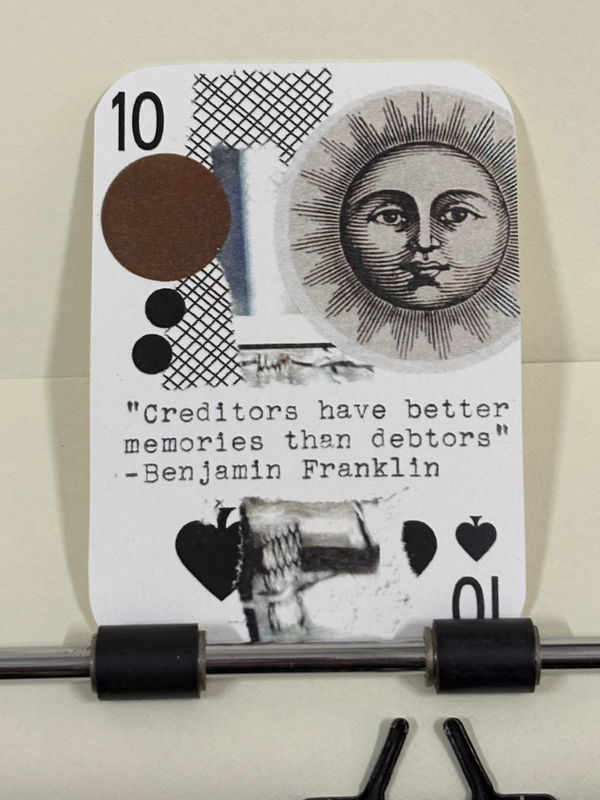 Sun Ben Franklin quote micro collage print by Mazerzine aceo art card