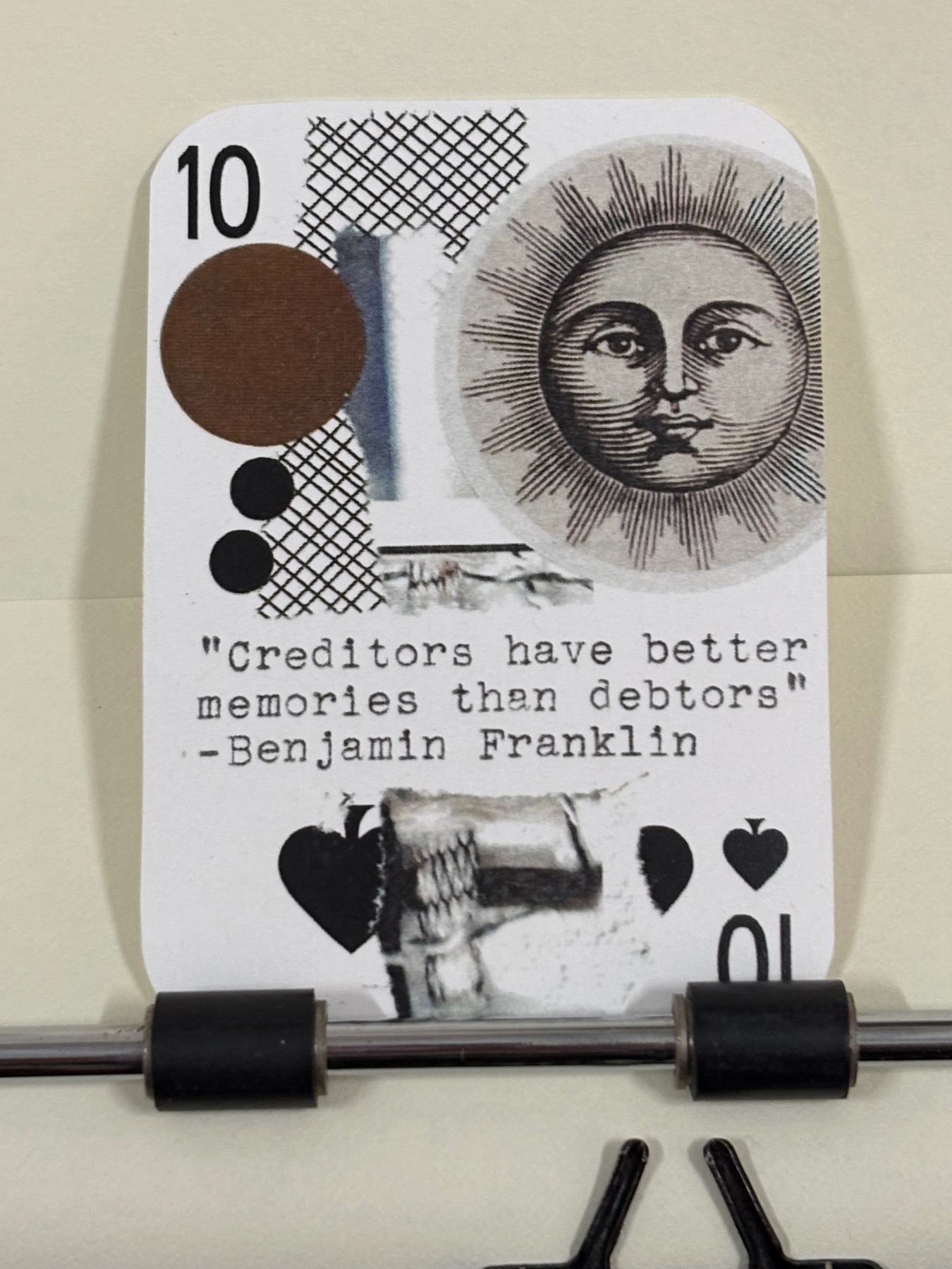 Sun Ben Franklin quote micro collage print by Mazerzine aceo art card