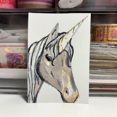 gray unicorn - Series Unicorn 3/6 aceo art card thumbnail 1